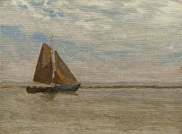 Willem Bastiaan Tholen | Zeilende botter, waarschijnlijk 'Krabbersgat' voor Enkhuizen, olieverf op doek op paneel, 25,4 x 34,6 cm, gesigneerd l.o.