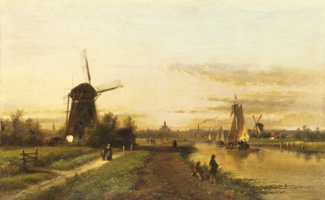Lodewijk Johannes Kleijn | De Vliet met gezicht op Den Haag (alleen tezamen met 10926), olieverf op paneel, 32,3 x 51,1 cm, gesigneerd l.o.