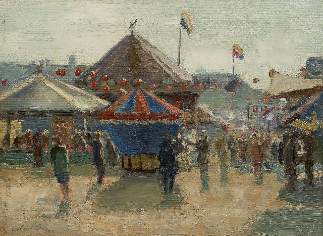 Gerrit de Polder | Kermis op het Malieveld, Den Haag, olieverf op doek, 30,0 x 40,3 cm, gesigneerd l.o. en gedateerd 1953