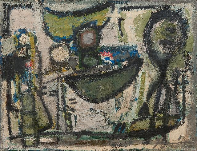 Nanninga J.  | Compositie, olieverf op doek 35,2 x 45,3 cm, gesigneerd r.o. en gedateerd '50