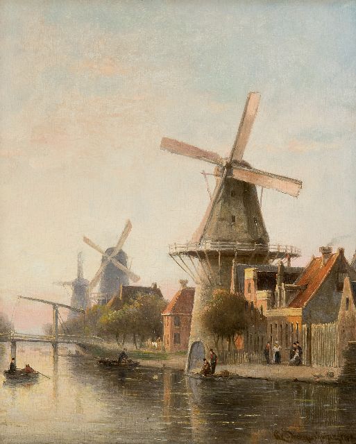 Christiaan Dommelshuizen | Korenmolen De Rosenboom aan de Overtoom, Amsterdam, olieverf op paneel, 28,4 x 23,0 cm, gesigneerd r.o. en onduidelijk gedateerd 189[?]8