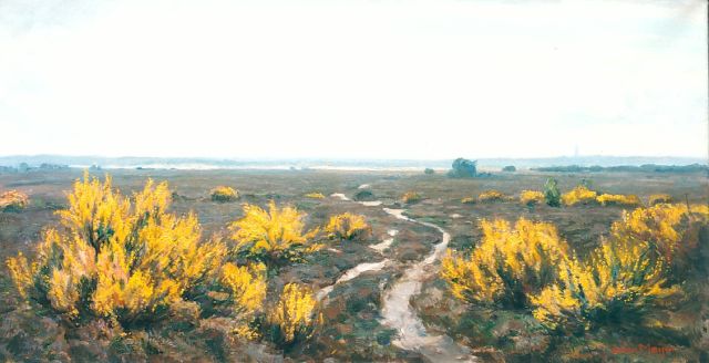 Johan Meijer | Zomerlandschap met brem, olieverf op doek, 44,0 x 84,0 cm
