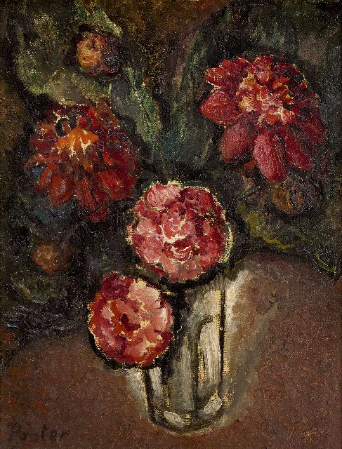 Jules De Praetere | Rode bloemen, olieverf op doek, 45,7 x 34,7 cm, gesigneerd l.o.