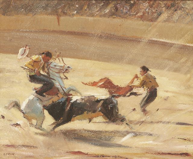 Franz Marx | Stierenvechten, olieverf op doek, 49,2 x 60,3 cm, gesigneerd r.o.