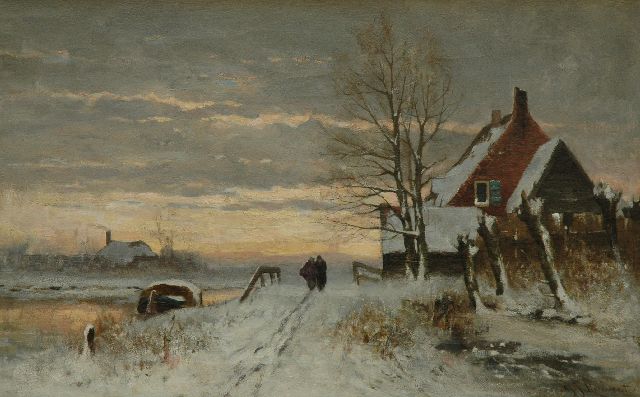 Roermeester G.J.  | Winterse avondstemming, olieverf op doek 44,0 x 66,4 cm, gesigneerd r.o.
