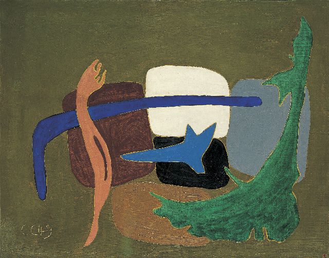 Camille Claus | Compositie, olieverf op doek, 73,0 x 91,7 cm, gesigneerd l.o. met initialen en gedateerd '49