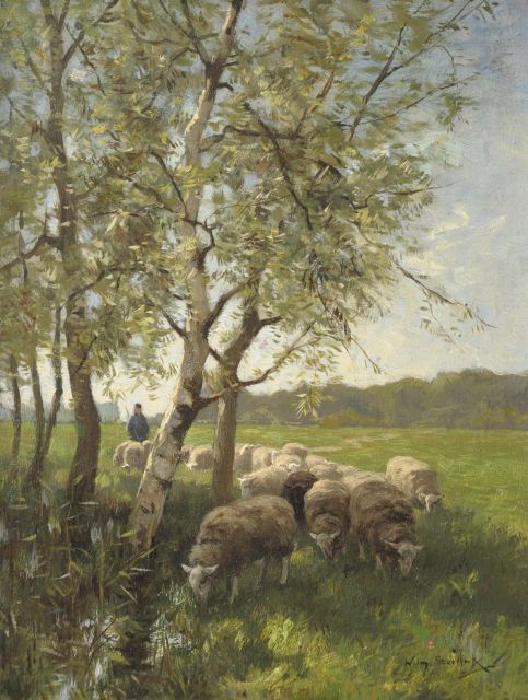 Willem Steelink jr. | Herder met zijn kudde, olieverf op doek, 41,3 x 31,6 cm, gesigneerd r.o.