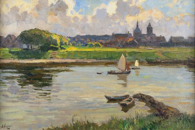 Ben Viegers | Gezicht op Vianen, olieverf op doek, 40,3 x 60,2 cm, gesigneerd l.o. en verso en verso gedateerd 1929