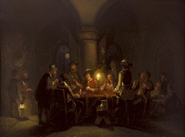 Pieter Gerardus Sjamaar | Kaartspel en dobbelen, olieverf op paneel, 43,6 x 57,8 cm, gesigneerd r.o.