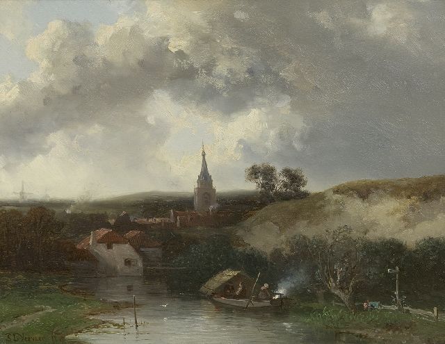 Verveer S.L.  | Dorpje in de duinen, olieverf op paneel 19,7 x 25,3 cm, gesigneerd l.o. en te dateren ca. 1857-1860