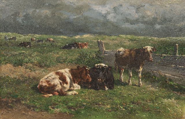 Jan de Haas | Rustend vee in de wei, olieverf op paneel, 31,3 x 47,1 cm, gesigneerd r.o.