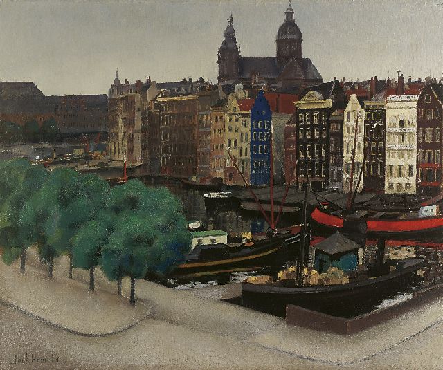Jack Hamel | Het Damrak in Amsterdam met zicht op de St.-Nicolaaskerk, olieverf op doek, 50,3 x 60,0 cm, gesigneerd l.o. en gedateerd '31