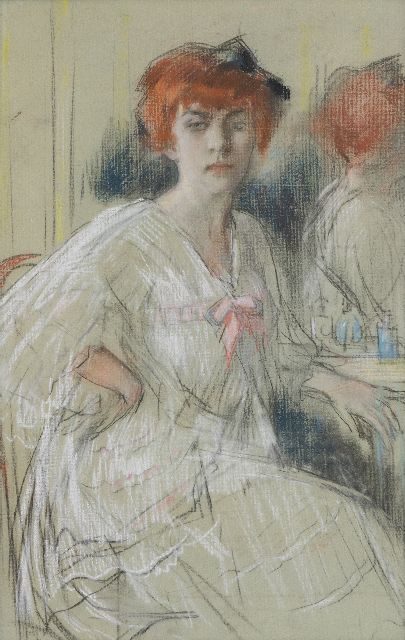 Salomon Garf | Jonge vrouw voor haar kaptafel, pastel op papier, 59,9 x 38,5 cm