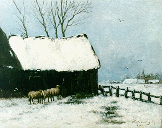 Taco Mesdag | Schaapskooi in de winter, olieverf op doek, 40,0 x 51,0 cm, gesigneerd r.o. en gedateerd 1881