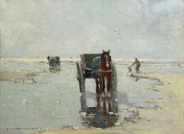Morgenstjerne Munthe | Schelpenvissers in de branding, olieverf op doek, 57,9 x 77,7 cm, gesigneerd l.o. en gedateerd '20