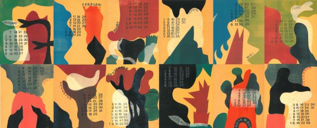 Hendrik Werkman | Kalender 1945 - facsimile editie*, druk op papier, 32,3 x 24,6 cm, uitgegeven in 1995