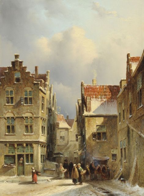 Petrus Gerardus Vertin | Hollands stadsgezicht bij winter (pendant van 15445), olieverf op paneel, 32,9 x 24,7 cm, gesigneerd r.o. en gedateerd '56