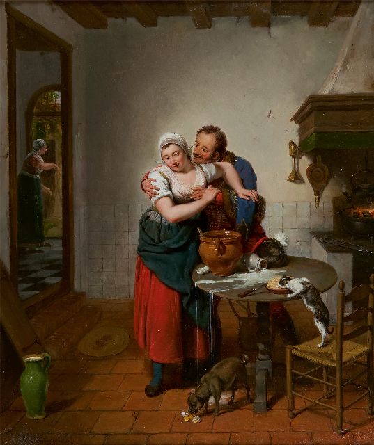 Jan Willem Pieneman | De vurige vrijer, olieverf op paneel, 38,8 x 32,3 cm, gesigneerd l.o. en gedateerd 1814