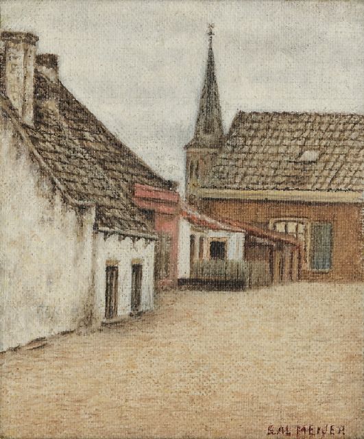 Sal Meijer | Dorpsgezicht (mogelijk Zandvoort), olieverf op doek op board, 14,5 x 11,3 cm, gesigneerd r.o.