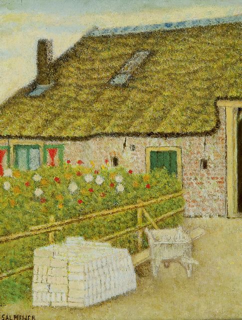 Sal Meijer | Boerenerf, Blaricum, olieverf op paneel, 20,5 x 15,7 cm, gesigneerd l.o.