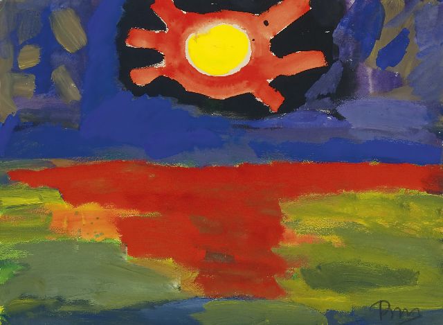 Gerrit Benner | Zonsondergang, aquarel en gouache op papier, 55,6 x 75,4 cm, gesigneerd r.o.