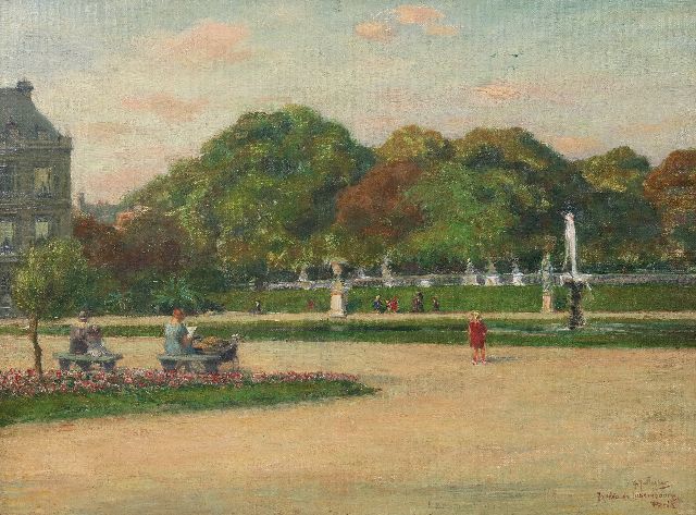Gerard Johan Staller | Jardin du Luxembourg, Parijs, olieverf op doek op paneel, 35,8 x 48,2 cm, gesigneerd r.o.