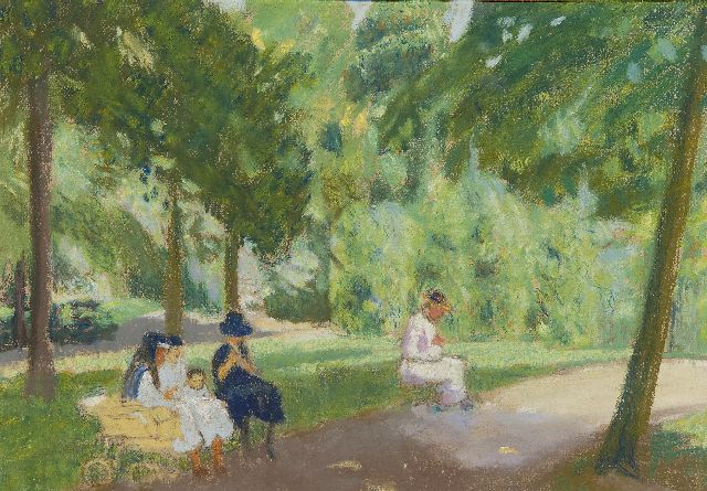Gerard Johan Staller | In het park, Parijs, pastel op papier, 20,5 x 29,4 cm
