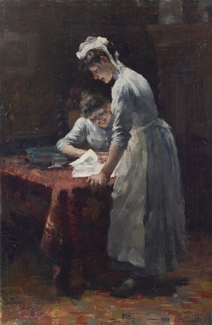 Hobbe Smith | De dienstmeisjes, olieverf op doek, 59,5 x 38,9 cm, gesigneerd r.o. en gedateerd '99