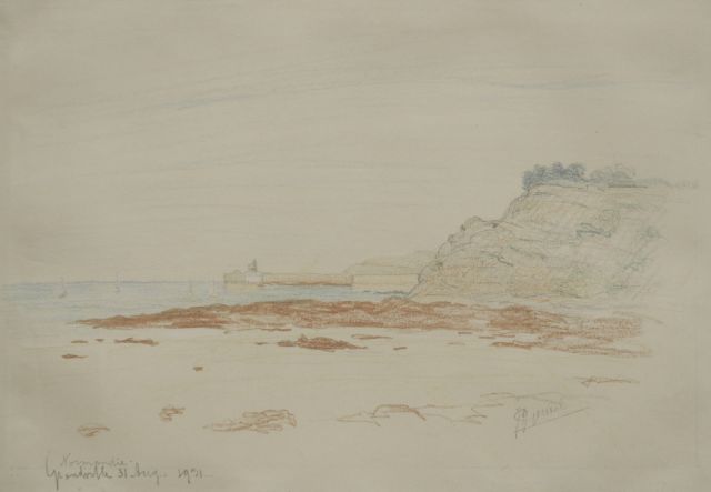 Jan Jacob Gerstel | Kustgezicht, Normandië, krijt op papier, 23,1 x 33,6 cm, gesigneerd r.o. en gedateerd 'Grandville 31 Aug. 1931'