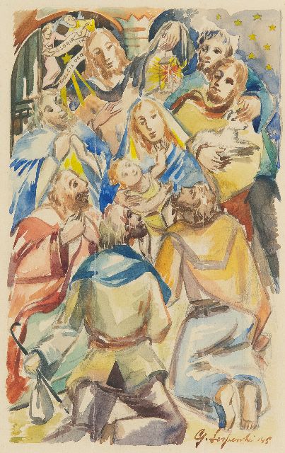Guillaume Serpenti | Gloria in excelsis Deo, aquarel op papier, 28,0 x 17,8 cm, gesigneerd r.o. en gedateerd '45