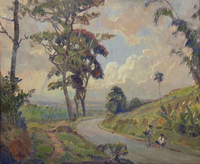 Ernest Dezentjé | Namiddagstemming bij Nagrèk, Indonesië, olieverf op paneel, 47,0 x 57,0 cm, gesigneerd l.o.