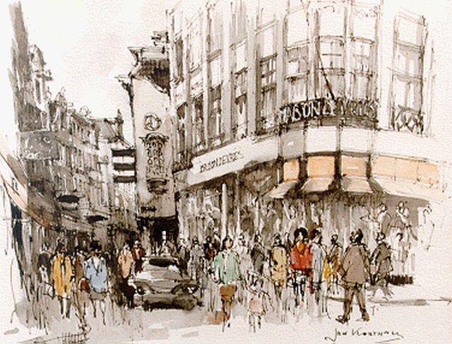 Jan Korthals | Maison de Vries Amsterdam, aquarel op papier, 34,0 x 42,0 cm, gesigneerd r.o.