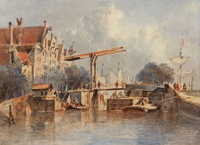 Waldorp A.  | Gezicht op een Hollands sluisje, aquarel op papier 16,9 x 23,0 cm, gesigneerd l.m.