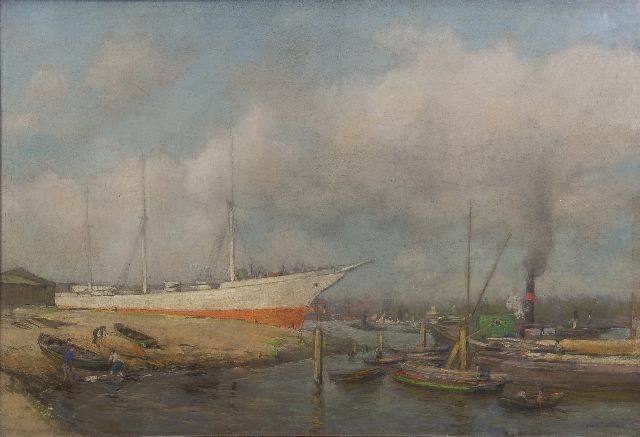 Herman Heijenbrock | Scheepswerf, pastel op papier, 62,4 x 92,4 cm, gesigneerd r.o.