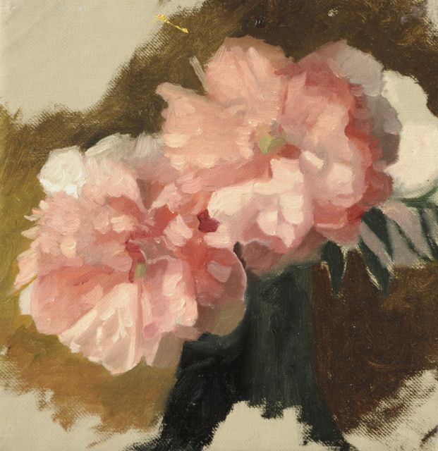 Marie Heineken | Pioenrozen, olieverf op doek, 28,3 x 29,5 cm