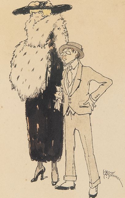 Herman Moerkerk | Samen op stap, inkt en aquarel op papier, 19,5 x 13,9 cm, gesigneerd r.o.