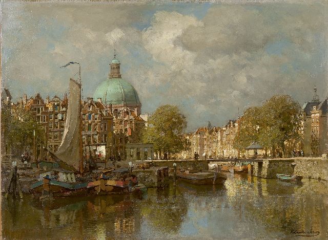 Karel Klinkenberg | Het Singel te Amsterdam met de Ronde Lutherse Kerk, olieverf op doek, 39,3 x 53,3 cm, gesigneerd r.o.