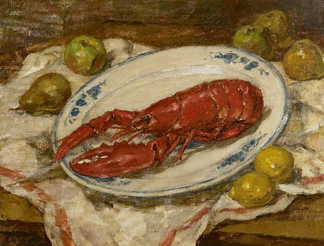 Alphonse van Beurden jr. | Stilleven met kreeft, peren en citroenen, olieverf op doek, 52,0 x 67,2 cm, gesigneerd l.o.
