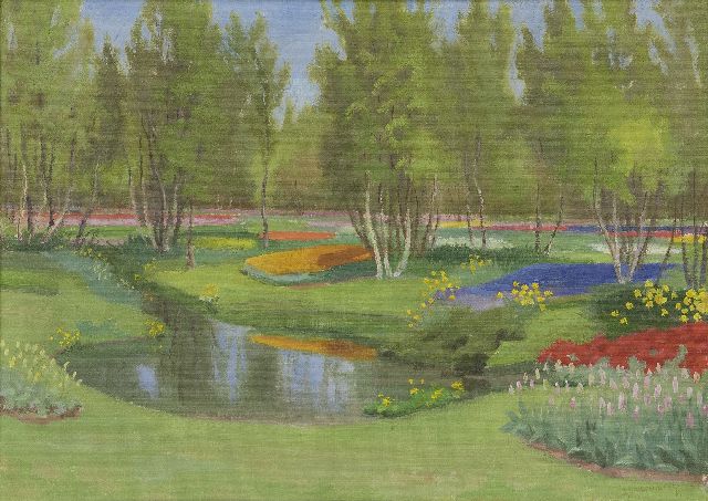 Dirk Smorenberg | De Keukenhof, olieverf op doek, 40,3 x 55,5 cm, gesigneerd r.o.