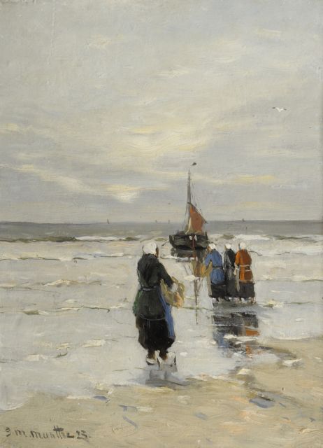 Morgenstjerne Munthe | Wachten op de vangst, olieverf op paneel, 34,9 x 25,8 cm, gesigneerd l.o. en gedateerd '23