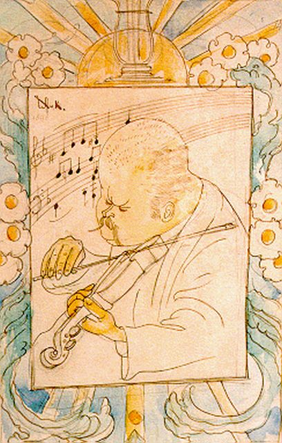 Willem Adriaan van Konijnenburg | Violist, aquarel op papier, 29,0 x 19,0 cm, gesigneerd l.b. en gedateerd 1898