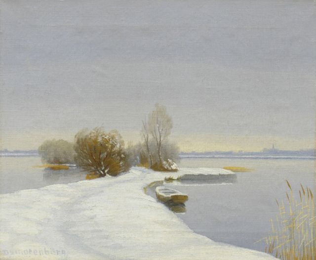 Dirk Smorenberg | Winters plasgezicht bij Loosdrecht, olieverf op doek, 25,2 x 30,0 cm, gesigneerd l.o.