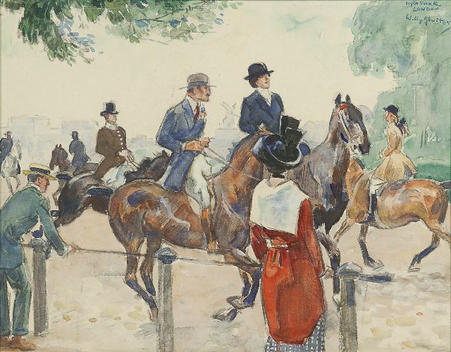 Willy Sluiter | Hyde Park, Londen, krijt en gouache op papier, 37,0 x 47,4 cm, gesigneerd r.b.