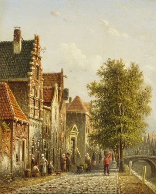 Johannes Franciscus Spohler | Zonnig grachtje, olieverf op paneel, 19,4 x 15,8 cm, gesigneerd l.o.