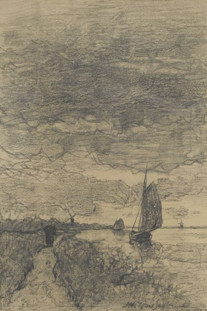 Jan Hendrik Weissenbruch | Zeilschepen op de Spaarne bij Sparendam, litho op papier, 34,1 x 23,5 cm, gesigneerd r.o.