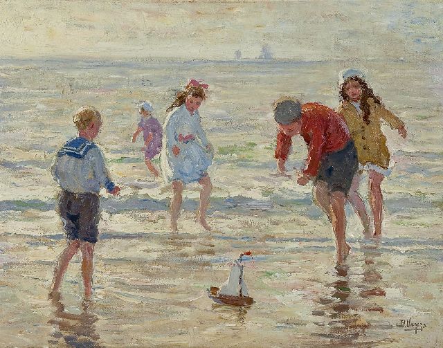 Ben Viegers | Strandplezier, olieverf op doek, 36,6 x 46,6 cm, gesigneerd r.o.
