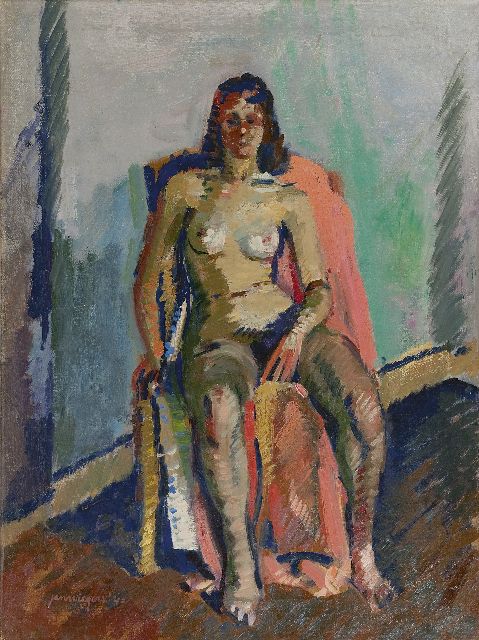 Jan Wiegers | Zittend naakt, olieverf op doek, 60,3 x 45,0 cm, gesigneerd l.o. en gedateerd '43