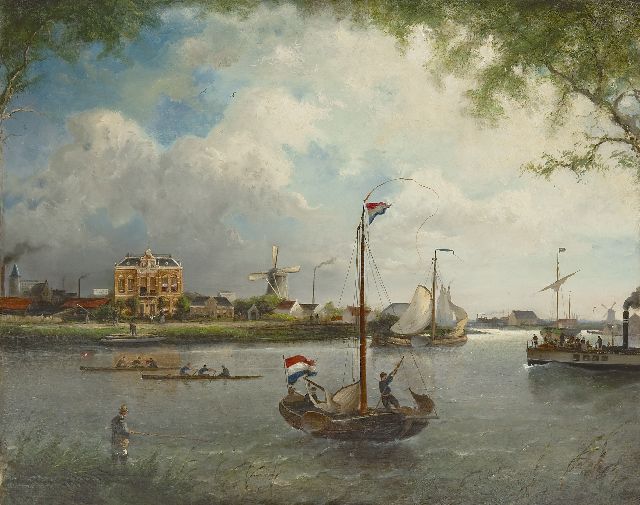 Nicolaas Riegen | Gezicht op de Amstel bij de Omval, olieverf op doek, 75,0 x 94,9 cm, gesigneerd r.o. en gedateerd 1889