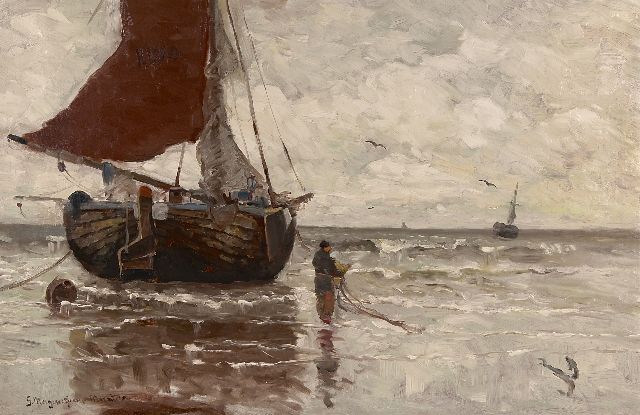 Morgenstjerne Munthe | Bomschuit voor anker, olieverf op doek, 62,9 x 96,4 cm, gesigneerd l.o.