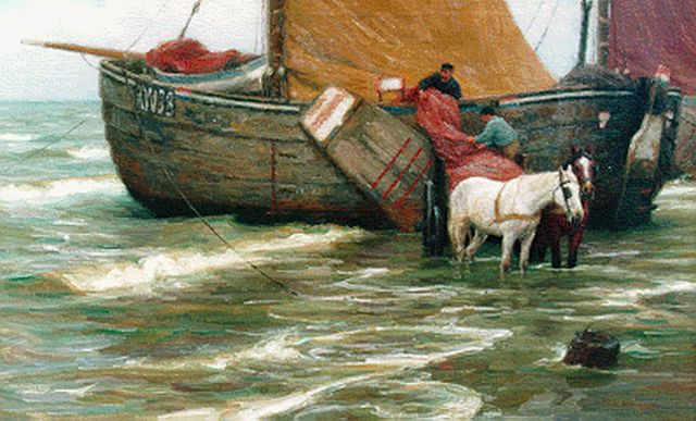 Edgard Farasijn | Katwijkse bomschuit, olieverf op doek, 87,5 x 135,5 cm, gesigneerd r.o.